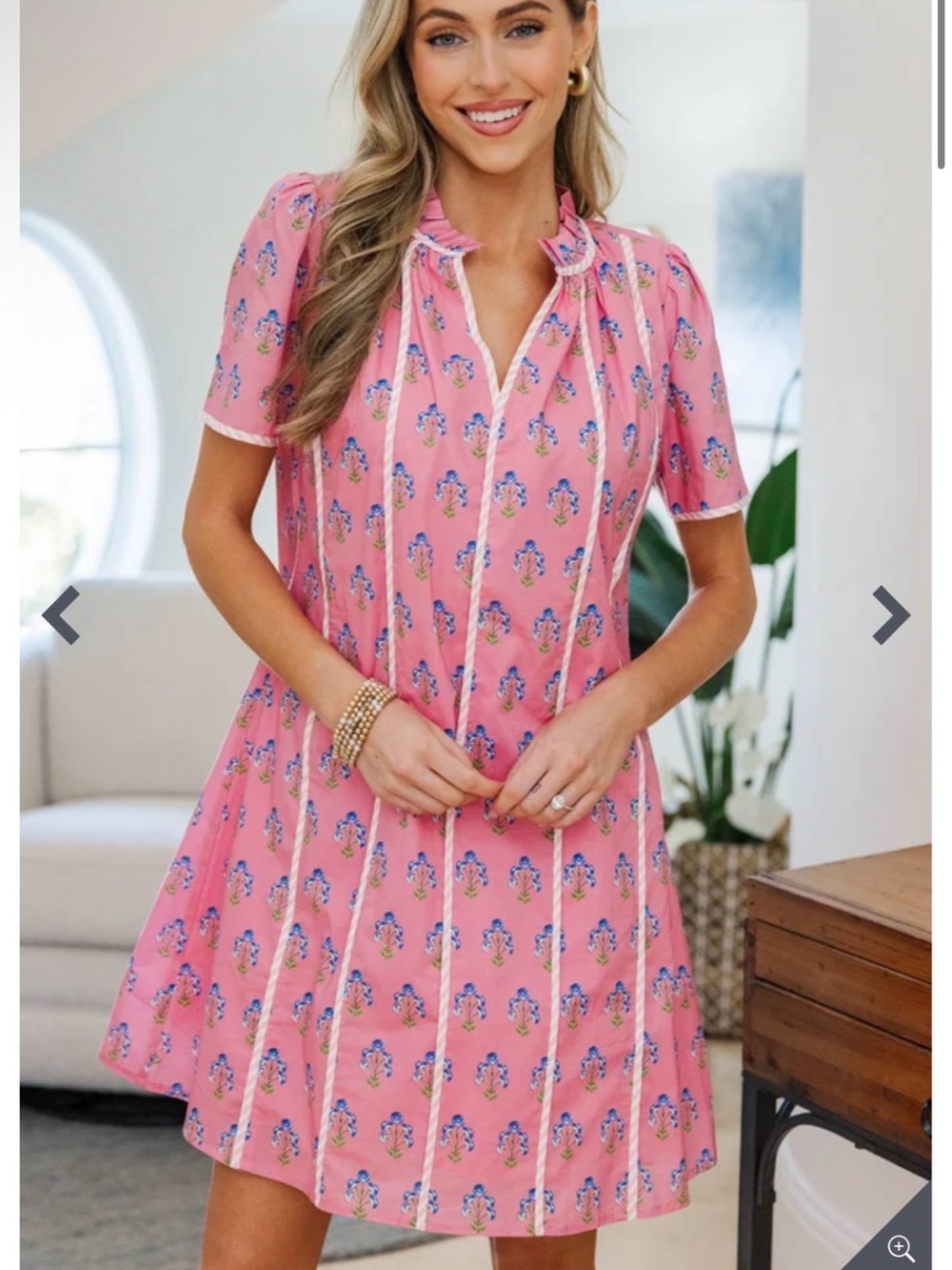 NURSING Pink Printed Short-Sleeve Ruffle-Trim Dress